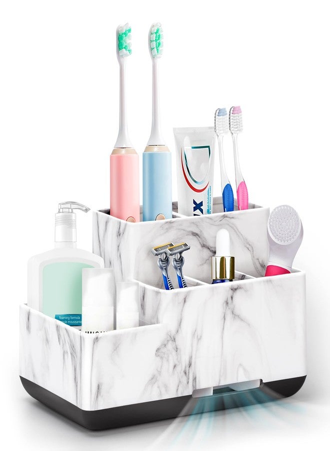 DoubleCare Detachable Toothbrush and Toothpaste Holder for Bathroom Countertop, Large Bathroom Organizer Storage Anti-Slip for Shower, Kitchen, Kids, Family, Multifunction Toothbrush Holders Marble Silver - Image 1