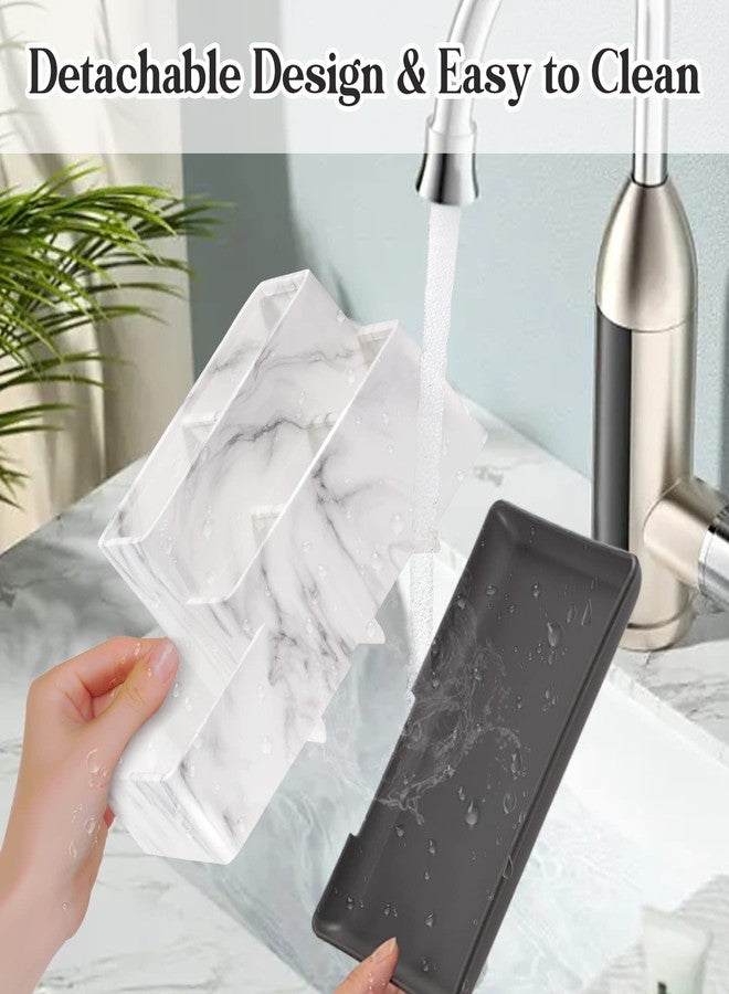 DoubleCare Detachable Toothbrush and Toothpaste Holder for Bathroom Countertop, Large Bathroom Organizer Storage Anti-Slip for Shower, Kitchen, Kids, Family, Multifunction Toothbrush Holders Marble Silver - Image 2