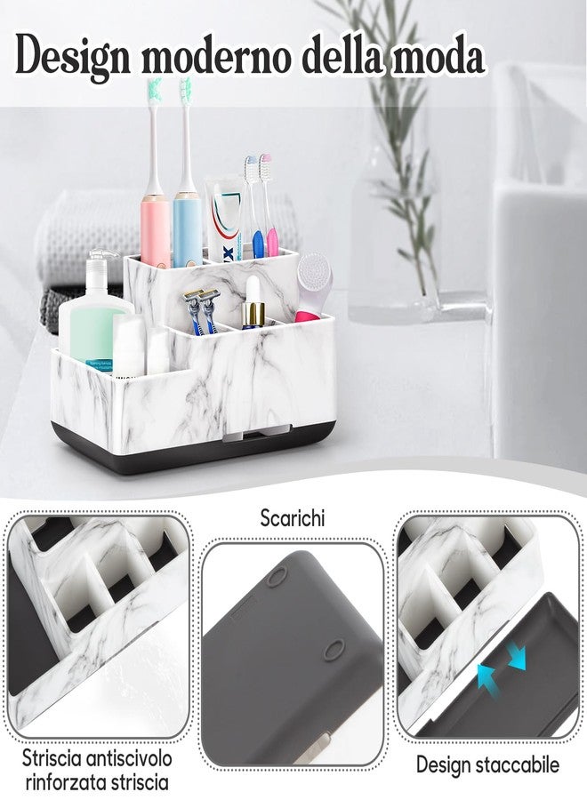 DoubleCare Detachable Toothbrush and Toothpaste Holder for Bathroom Countertop, Large Bathroom Organizer Storage Anti-Slip for Shower, Kitchen, Kids, Family, Multifunction Toothbrush Holders Marble Silver - Image 3