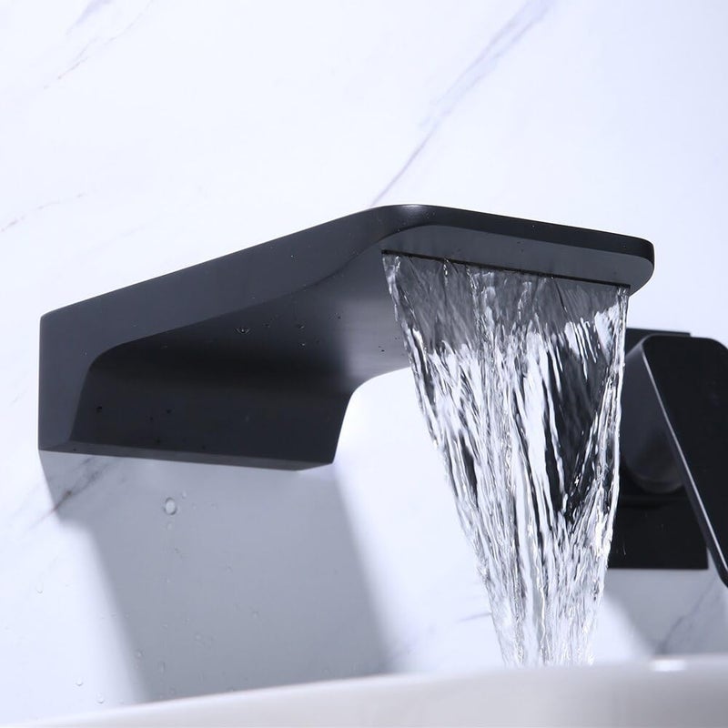Concealed Brass Square Shower Head Waterfall Rainfall Spout Faucet In 304black - Image 4
