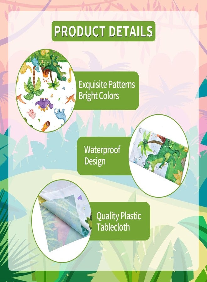 SpinLaLa 3-Piece 54 x 108 Inch Dinosaur Theme Plastic Tablecloth - Disposable Rectangle Table Cover for Dining, Picnic, Birthday, Baby Shower, Dino Party, Festive Themed Indoor Outdoor Decorations - Image 3