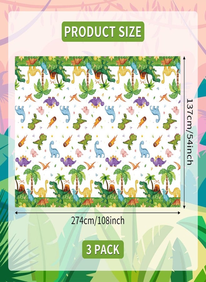 SpinLaLa 3-Piece 54 x 108 Inch Dinosaur Theme Plastic Tablecloth - Disposable Rectangle Table Cover for Dining, Picnic, Birthday, Baby Shower, Dino Party, Festive Themed Indoor Outdoor Decorations - Image 2