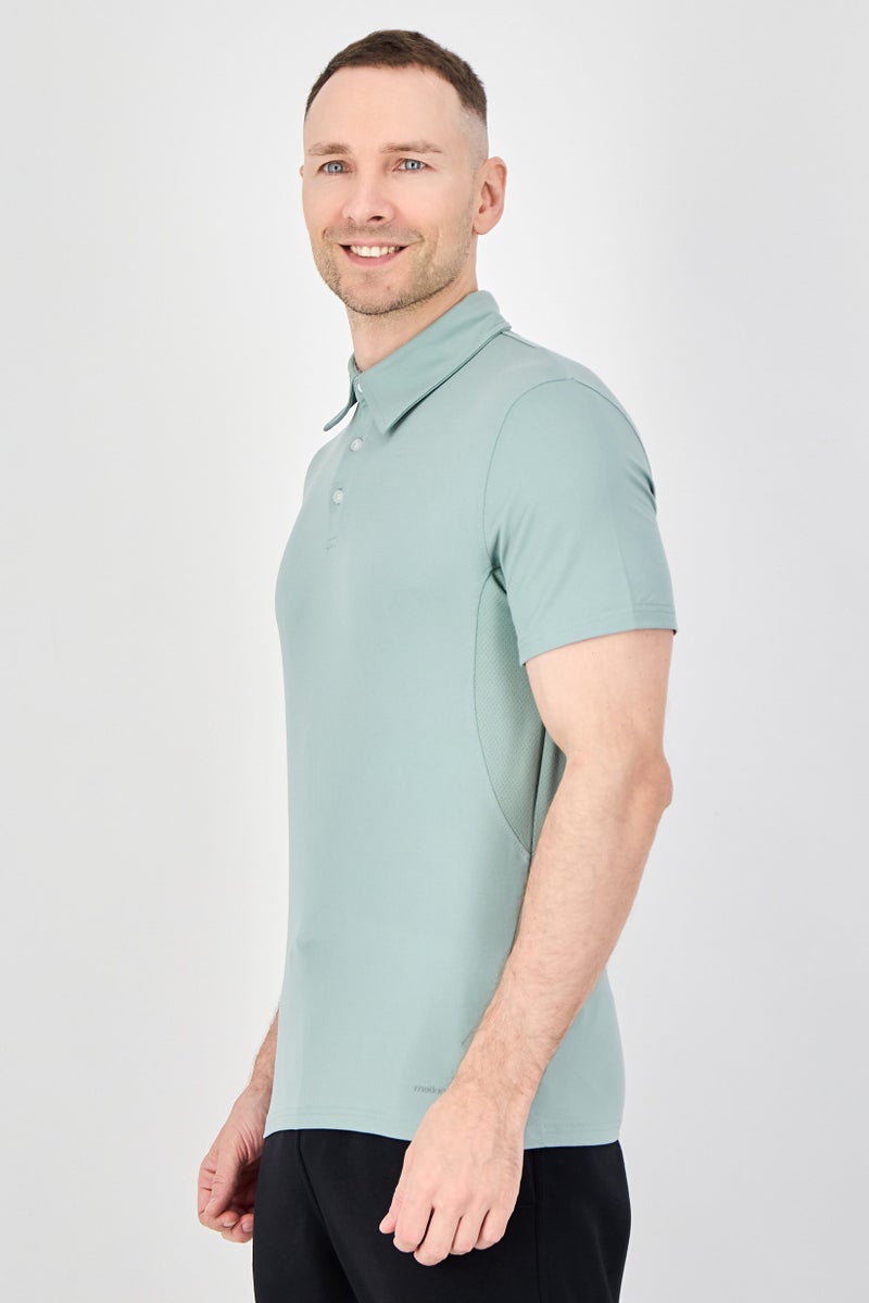 MOTION Men Sportswear Fit Short Sleeve Outdoor Cloud Polo Shirt, Sage Green - Image 2