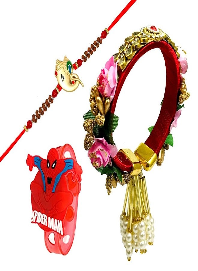 Evisha Men's Brother, Bhabhi & Kids Combo LED Jewellery Rakhi Bracelet Combo Set (Red) || rakhi || rakhi set || rakhi combo || bhaiya bhabhi rakhi || rakhi gifts - Image 1