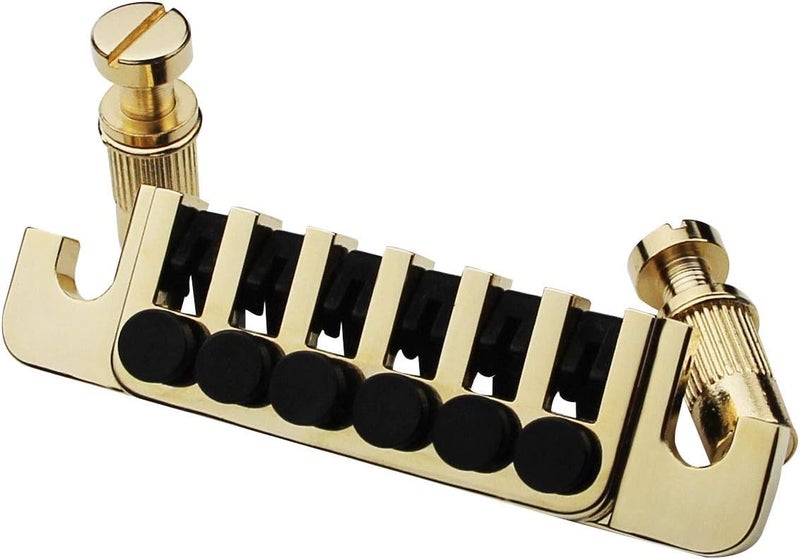 guyker Guitar TP-6 Bridge Stop Bar - Vintage 70's Bridges Tailpiece with Studs and Inserts Replacement Compatible with LP Les Paul SG ES 6 String Electric Guitar(Golden) - Image 1