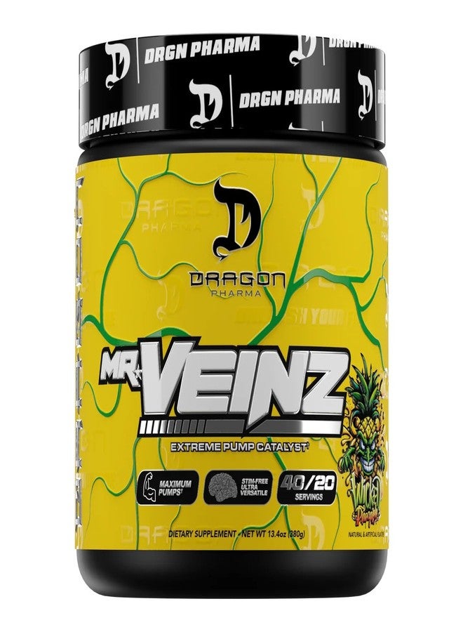 Dragon PHARMA Mr. Veinz Stim Free Pre-Workout, Extreme Pump & Nootropic Catalyst, Maximize Pumps via Vasodilation & Cell Volumization, Stimulant-Free Formula for Focus (40 Servings, Wicked Pineapple) - Image 1