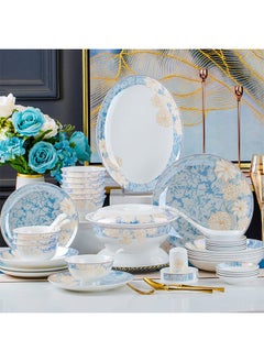 Golden Rose Fine Bone China Dinnerware Set for 4, 16-Piece Blue and White Porcelain Dinnerware Set, Dinner Plates and Salad/Dessert Plate Set with Bowls Service for 4  - Image 3