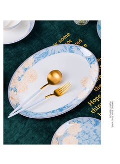 Golden Rose Fine Bone China Dinnerware Set for 4, 16-Piece Blue and White Porcelain Dinnerware Set, Dinner Plates and Salad/Dessert Plate Set with Bowls Service for 4  - Image 4
