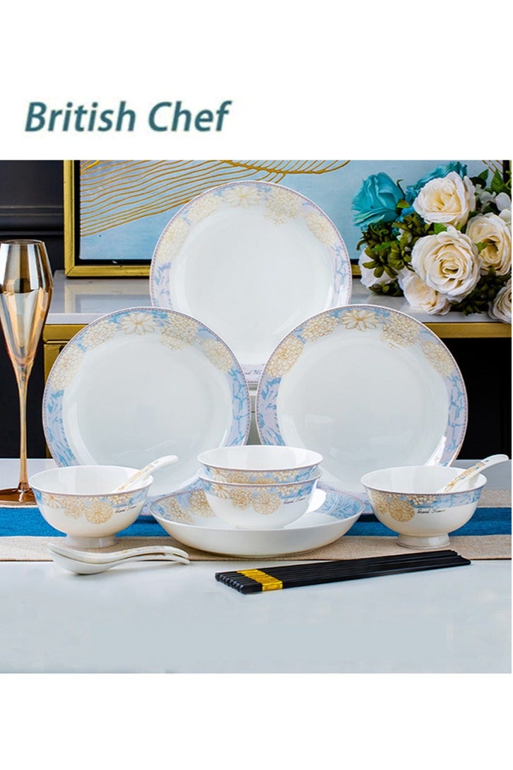 British Chef High Quality Porcelain Tableware Set 12-Piece Tableware Set Gift Box Ceramic Tableware Set, Microwave and Dishwasher Safe Includes 4 Plates 4 Bowls and 4 Spoons Suitable for 4 People Suitable for Holiday Gifts or Parties Multicolor 47.5x12.5x28.5 cm - Image 1