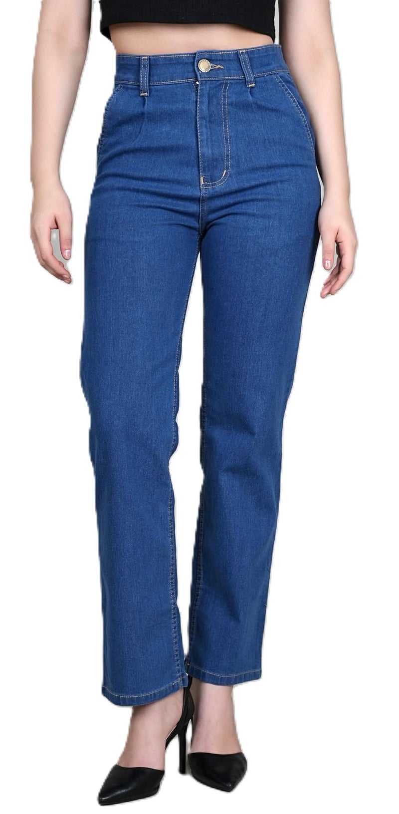 ADBUCKS Women Straight Fit High-Rise Jeans (30, Blue) - Image 1