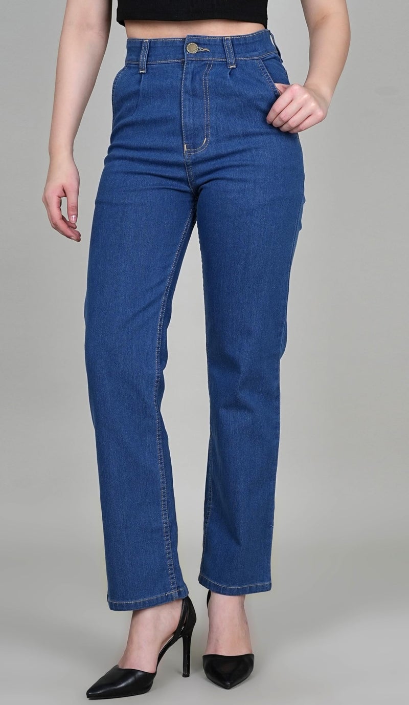 ADBUCKS Women Straight Fit High-Rise Jeans (30, Blue) - Image 5