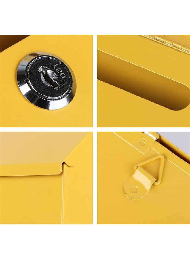 صندوق بريد أصفر مثبت على الحائط مع قفل، صندوق اقتراحات، صندوق بريد معدني مجلفن، ديكور منزلي ريفي، مكتب، قفل أمان لإسقاط الطرود، صندوق بريد مع قفل - Image 2