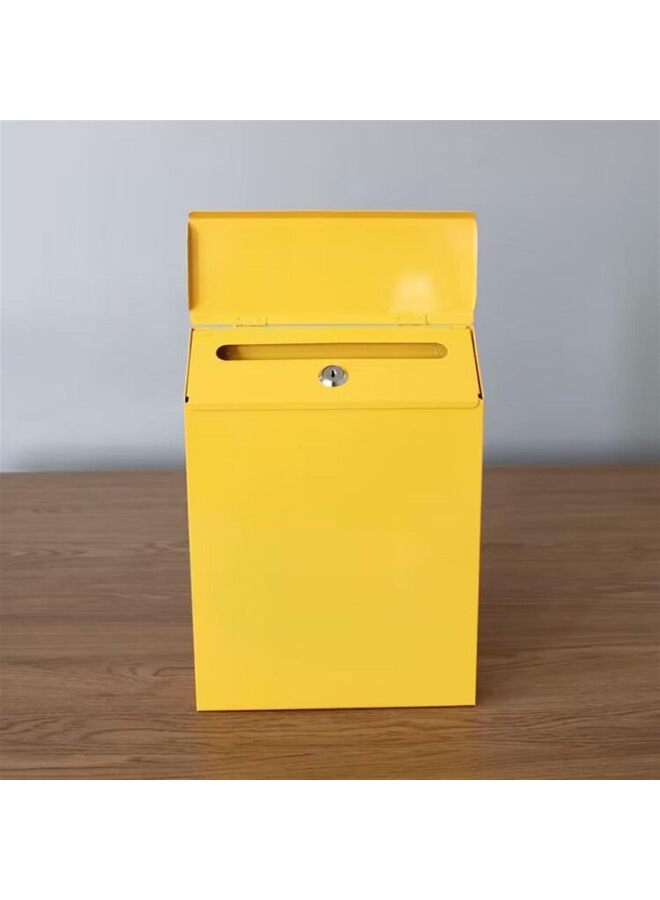 صندوق بريد أصفر مثبت على الحائط مع قفل، صندوق اقتراحات، صندوق بريد معدني مجلفن، ديكور منزلي ريفي، مكتب، قفل أمان لإسقاط الطرود، صندوق بريد مع قفل - Image 3