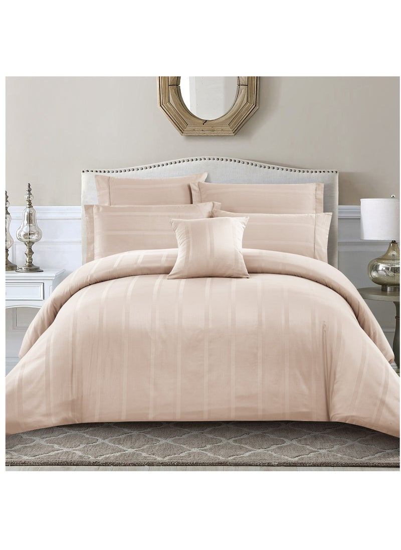Donetella Cotton Bedding Comforter 8-Pcs King Size Hotel Style Stripe Pattern Removable Comforter Set With Down Alternative Filling, French Oak  - Image 1