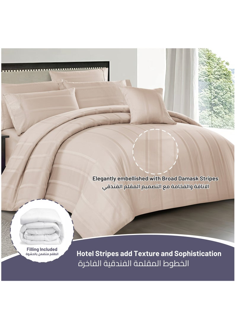Donetella Cotton Bedding Comforter 8-Pcs King Size Hotel Style Stripe Pattern Removable Comforter Set With Down Alternative Filling, French Oak  - Image 2