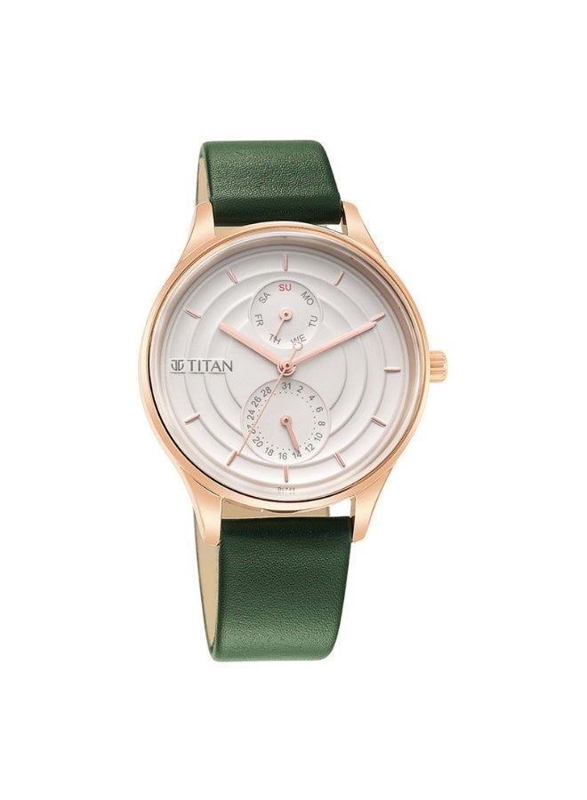 TITAN Pastel Dreams Women's Watch 2670WL05 – Silver Dial, Green Leather Strap, Quartz Movement - Image 2
