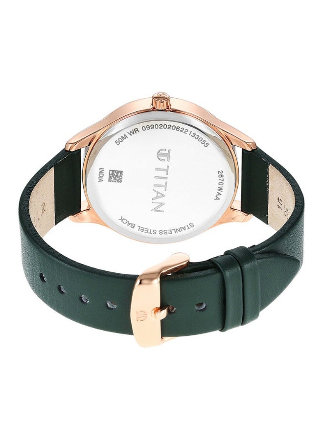 TITAN Pastel Dreams Women's Watch 2670WL05 – Silver Dial, Green Leather Strap, Quartz Movement - Image 5