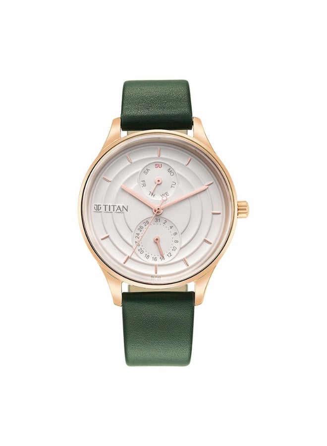 TITAN Pastel Dreams Women's Watch 2670WL05 – Silver Dial, Green Leather Strap, Quartz Movement - Image 1