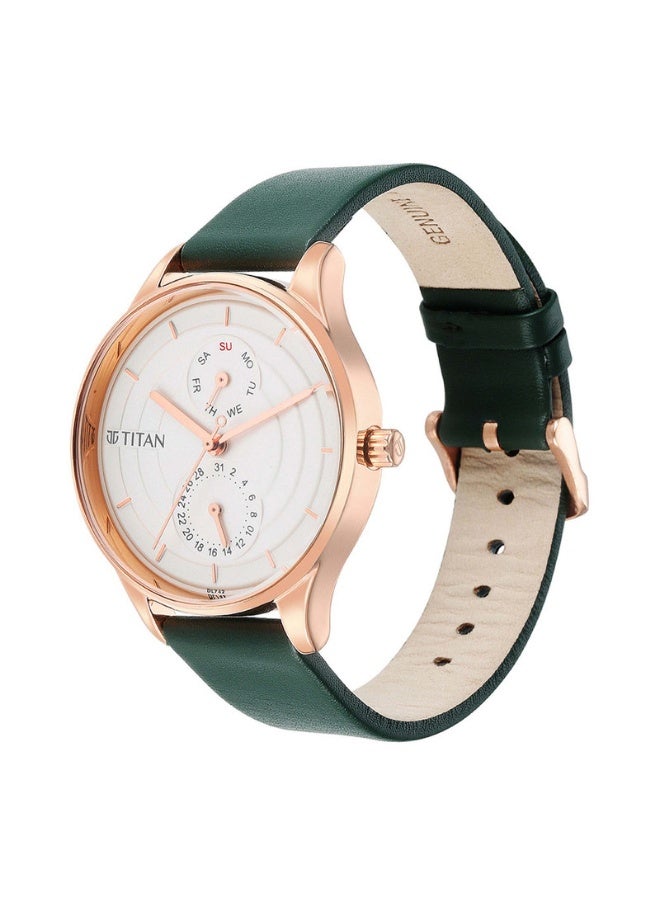 TITAN Pastel Dreams Women's Watch 2670WL05 – Silver Dial, Green Leather Strap, Quartz Movement - Image 3