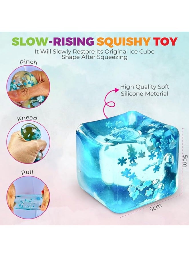 4PCS  Stress Balls Ice Cube with Snowflakes Inside for Your Best Mellow and Chill, Snow Pieces Silent Nice Square Shape Anxiety Sensory Squishy Fidget Toy Slow Rise, Classroom Prizes, Calming Kids Adults - Image 3