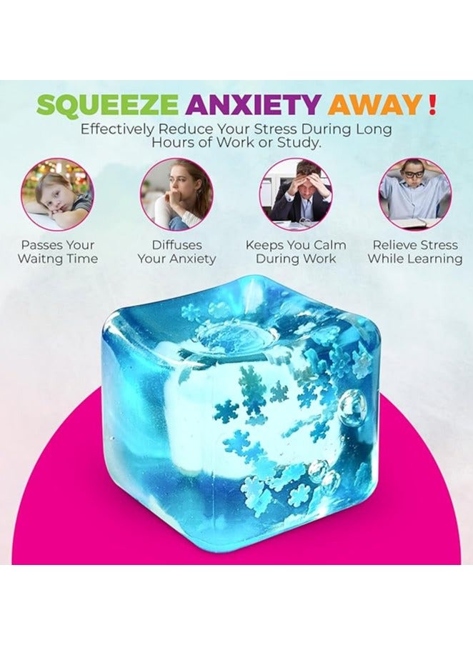 4PCS  Stress Balls Ice Cube with Snowflakes Inside for Your Best Mellow and Chill, Snow Pieces Silent Nice Square Shape Anxiety Sensory Squishy Fidget Toy Slow Rise, Classroom Prizes, Calming Kids Adults - Image 2