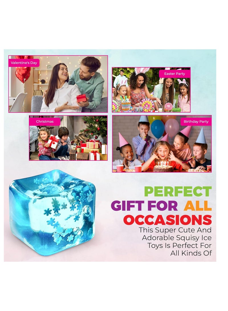 4PCS  Stress Balls Ice Cube with Snowflakes Inside for Your Best Mellow and Chill, Snow Pieces Silent Nice Square Shape Anxiety Sensory Squishy Fidget Toy Slow Rise, Classroom Prizes, Calming Kids Adults - Image 5