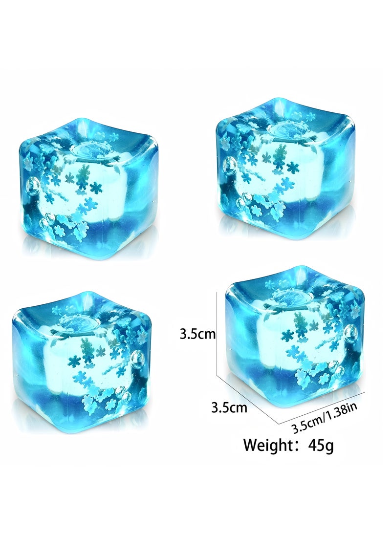 4PCS  Stress Balls Ice Cube with Snowflakes Inside for Your Best Mellow and Chill, Snow Pieces Silent Nice Square Shape Anxiety Sensory Squishy Fidget Toy Slow Rise, Classroom Prizes, Calming Kids Adults - Image 1