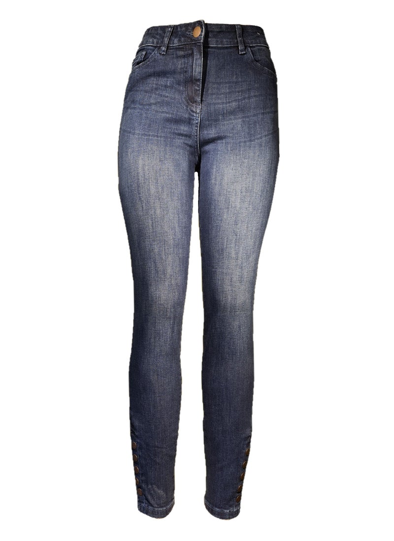 STRAPPT Women's Skinny Stretch Jeans in Dark Blue Wash  - Image 1