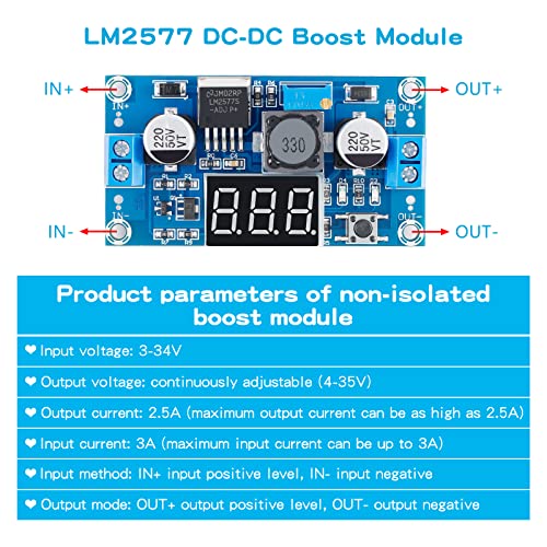 EC Buying LM2577 DC-DC Boost Module, Digital Display Board Adjustable with LED Display Digital Voltmeter Boost Converter, Digital Display Board Circuit Board Input 4-35V Output Current 3A (2PCS) - Image 2