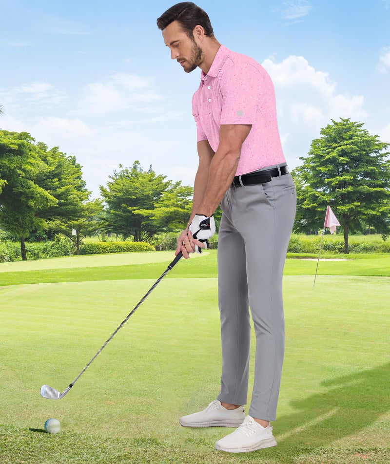 ZITY Mens Golf Shirt Short Sleeve Moisture Wicking Performance Daily Casual Print Patterns Collared Golf Polo Shirts for Men Pink White Large - Image 3