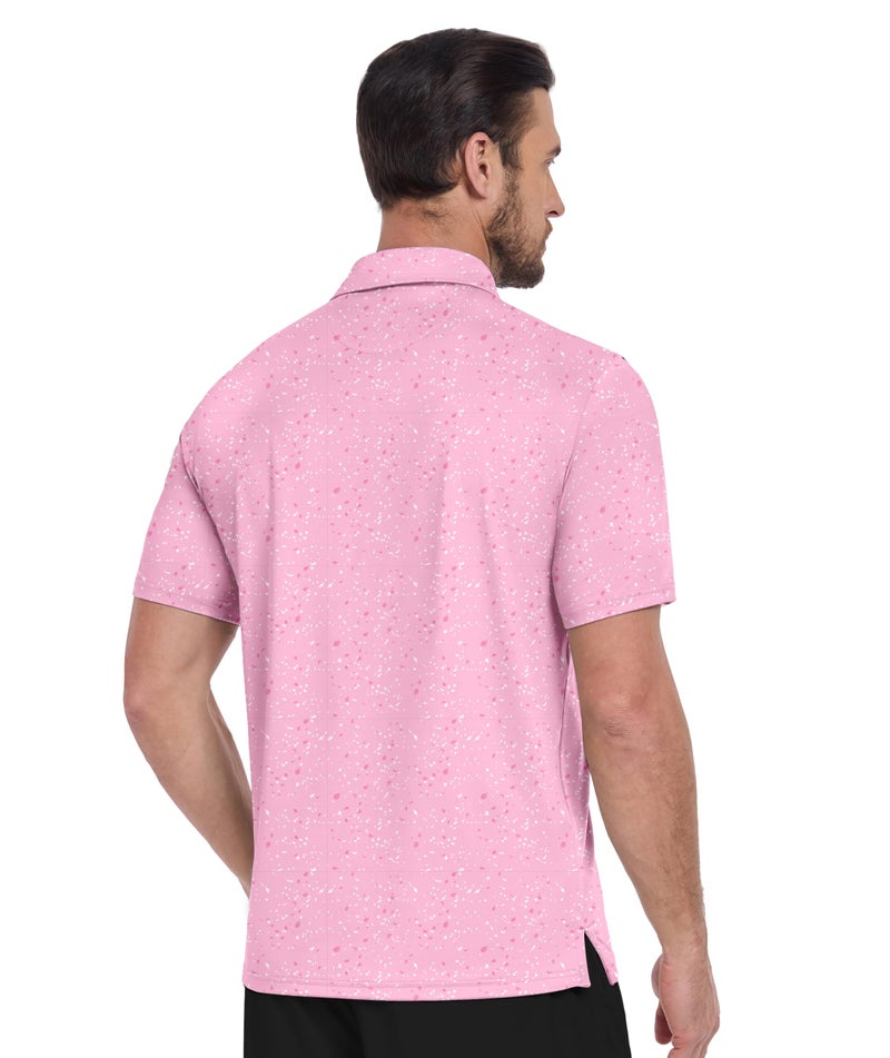 ZITY Mens Golf Shirt Short Sleeve Moisture Wicking Performance Daily Casual Print Patterns Collared Golf Polo Shirts for Men Pink White Large - Image 2