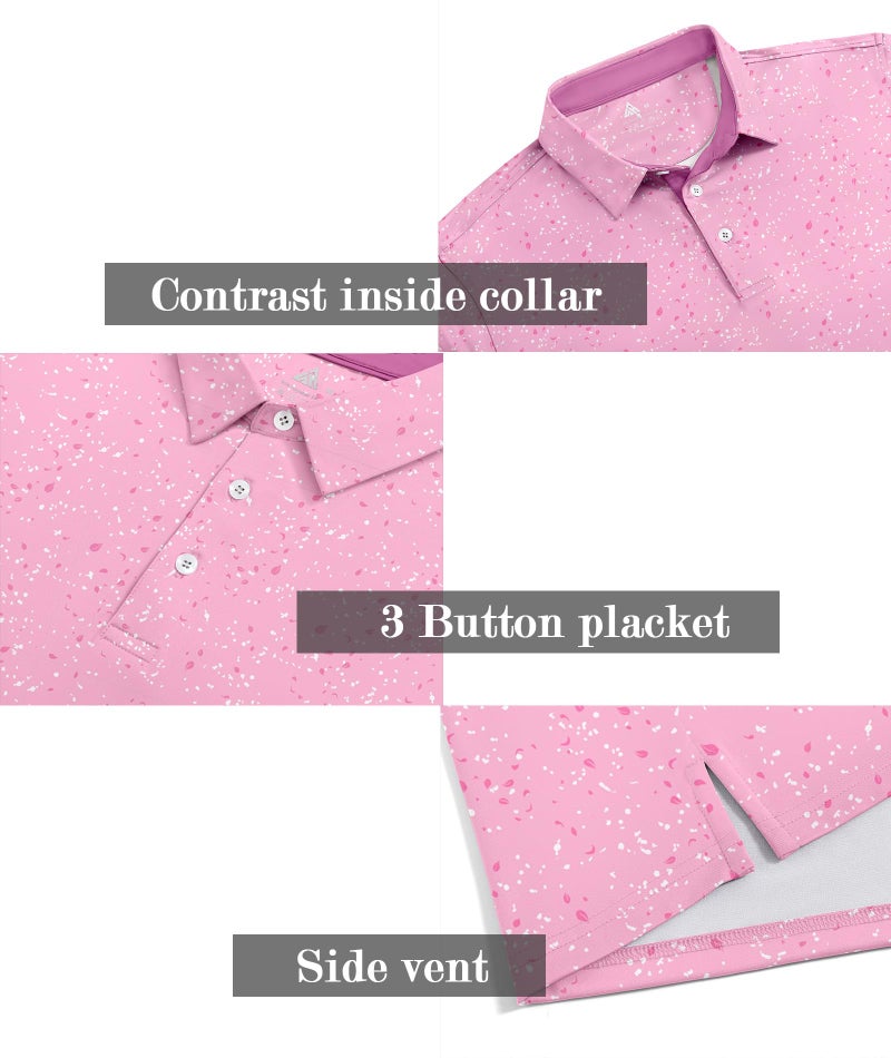 ZITY Mens Golf Shirt Short Sleeve Moisture Wicking Performance Daily Casual Print Patterns Collared Golf Polo Shirts for Men Pink White Large - Image 4
