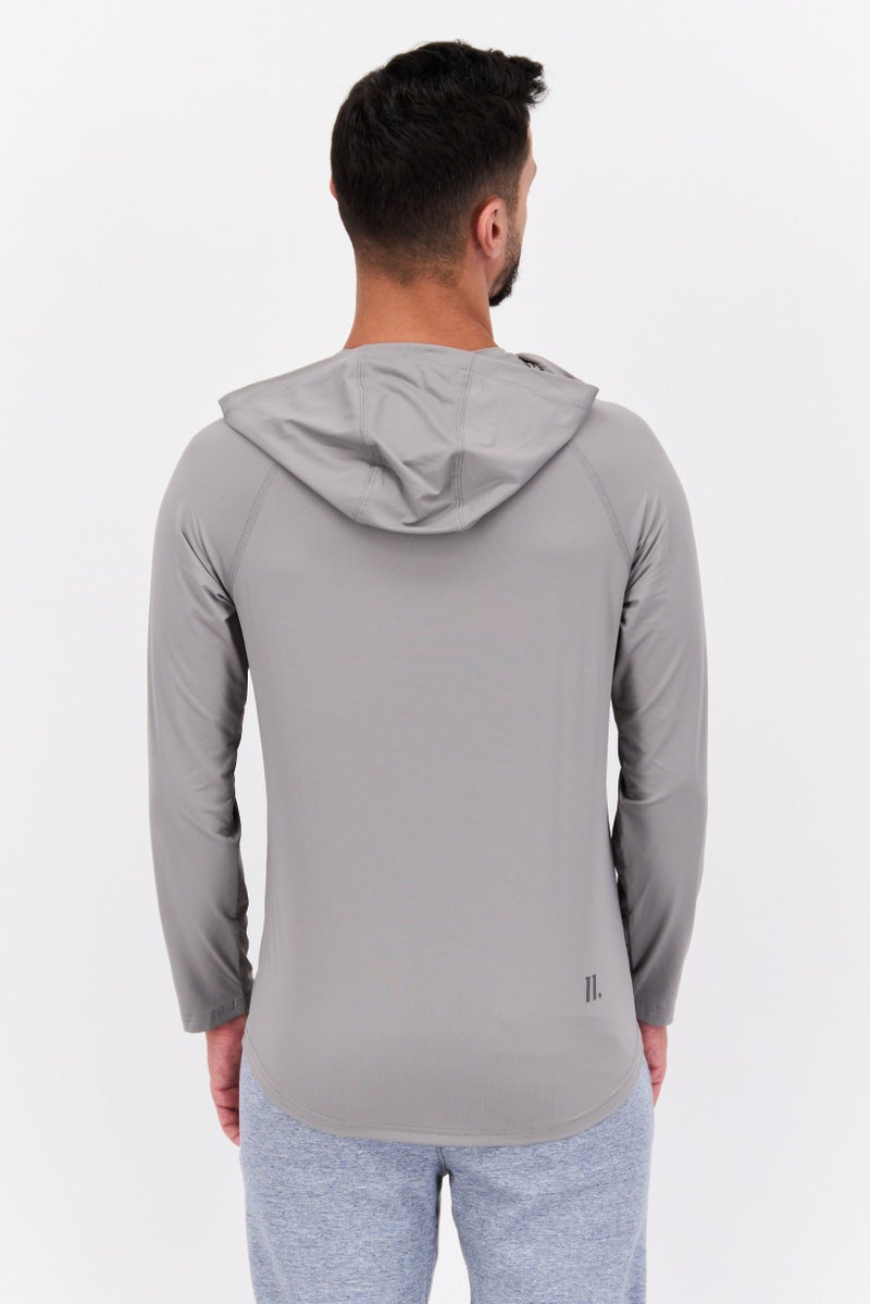 D RT سويت شيرت بغطاء رأس للرجال بشعار العلامة التجارية، رمادي - Image 3