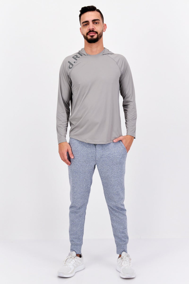 D RT سويت شيرت بغطاء رأس للرجال بشعار العلامة التجارية، رمادي - Image 4