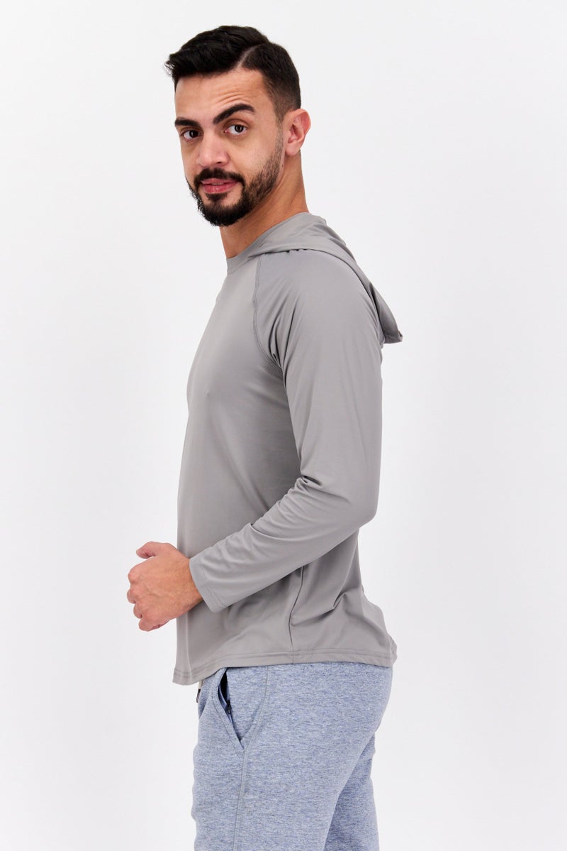 D RT سويت شيرت بغطاء رأس للرجال بشعار العلامة التجارية، رمادي - Image 2