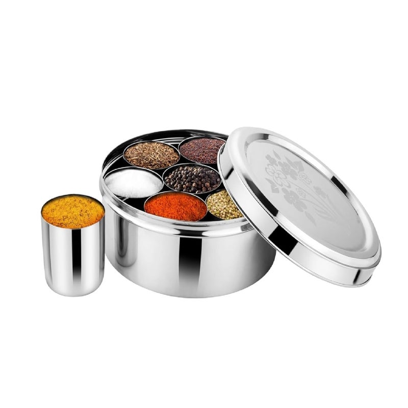 Prabha Stainless Steel Jumbo Spice Box Plain, Large Spice Container Glasses, Unbreakable, Decorated Stainless Steel Lid, Hard & Long Durable Life, Best for Home & Kitchen, 1 Year Warranty - Image 5