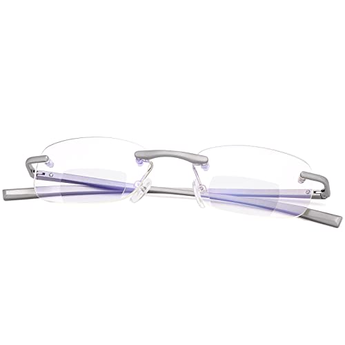 MIRYEA Rimless Clear Bifocal Reading Glasses Spring Hinge Blue Light Blocking Readers for Men and Women Unisex Eyewear Far Near Dual-Use Lightweight Magnifying Anti Glare UV Digital Fashion Eyeglasses - Image 1