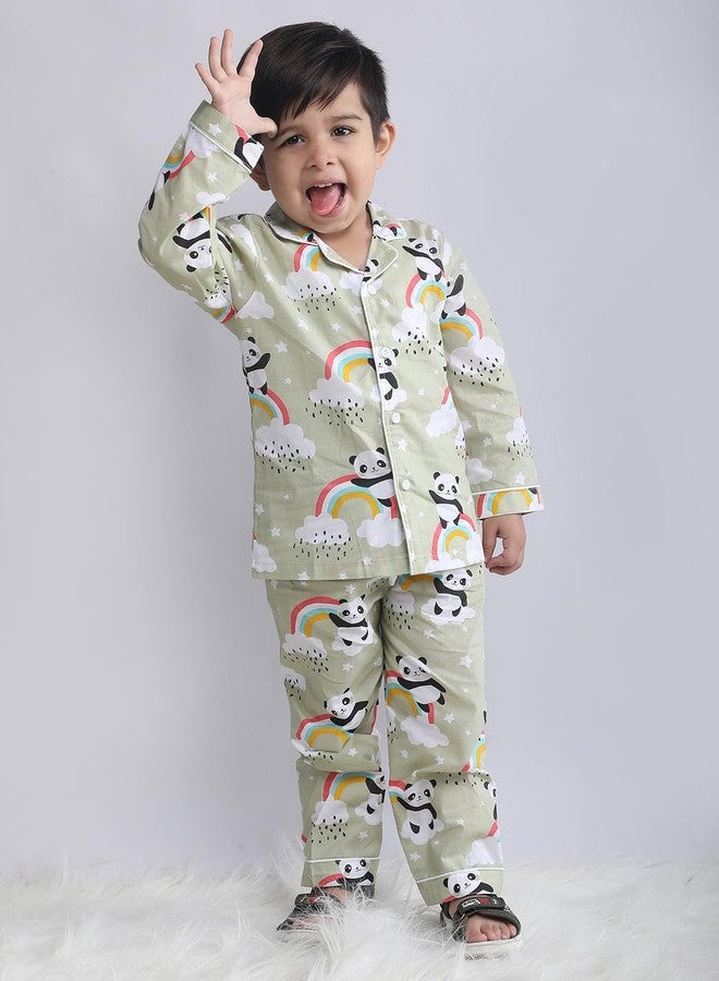 POLKA TOTS Pure Cotton Full Sleeve Night Suit for Kids | Unisex Night Dress for Girls & Boys, Winter Nightwear Pyjama Set with Breathable Cotton Fabric & Animal Print (Light Green, 4-5 Y) - Image 3