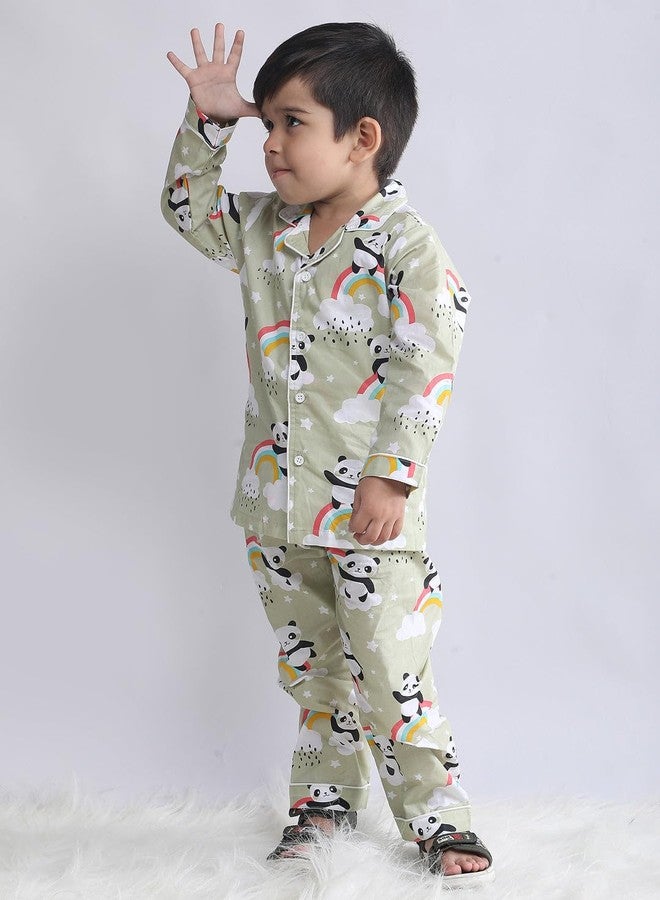 POLKA TOTS Pure Cotton Full Sleeve Night Suit for Kids | Unisex Night Dress for Girls & Boys, Winter Nightwear Pyjama Set with Breathable Cotton Fabric & Animal Print (Light Green, 4-5 Y) - Image 2