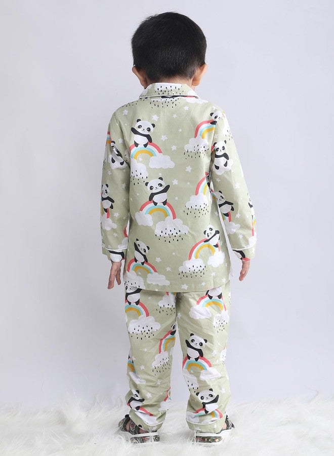POLKA TOTS Pure Cotton Full Sleeve Night Suit for Kids | Unisex Night Dress for Girls & Boys, Winter Nightwear Pyjama Set with Breathable Cotton Fabric & Animal Print (Light Green, 4-5 Y) - Image 5