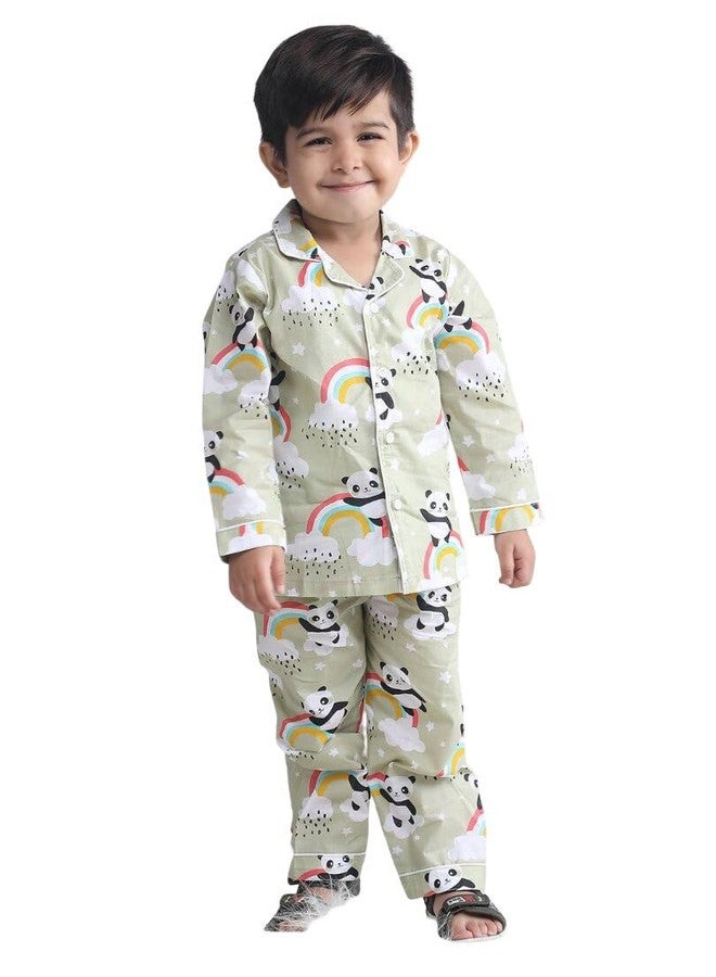POLKA TOTS Pure Cotton Full Sleeve Night Suit for Kids | Unisex Night Dress for Girls & Boys, Winter Nightwear Pyjama Set with Breathable Cotton Fabric & Animal Print (Light Green, 4-5 Y) - Image 1