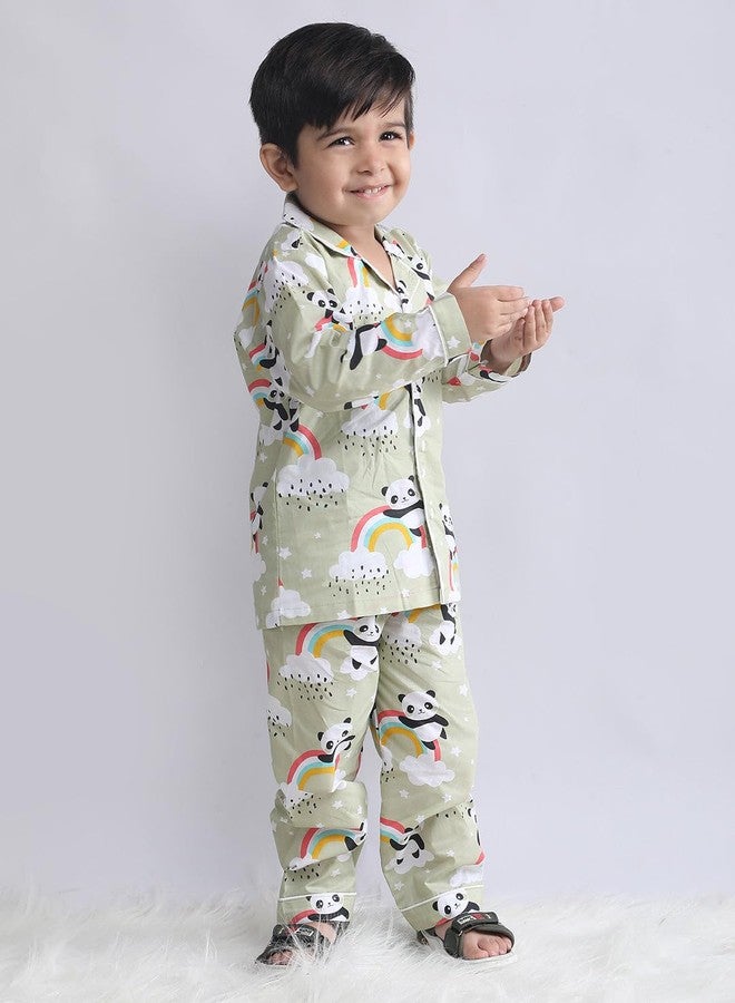 POLKA TOTS Pure Cotton Full Sleeve Night Suit for Kids | Unisex Night Dress for Girls & Boys, Winter Nightwear Pyjama Set with Breathable Cotton Fabric & Animal Print (Light Green, 4-5 Y) - Image 4