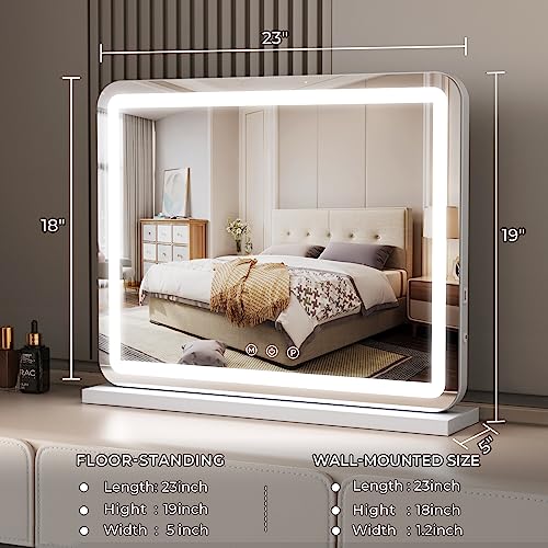 ZL ZELing Vanity Mirror with Lights, 23 Inch Large Makeup Mirror with LED Lights, Smart Touch Dimmable 3-Color Light, Memory Function, USB Charging Port, and Magnifying Glass - Image 3