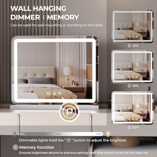 ZL ZELing Vanity Mirror with Lights, 23 Inch Large Makeup Mirror with LED Lights, Smart Touch Dimmable 3-Color Light, Memory Function, USB Charging Port, and Magnifying Glass - Image 2