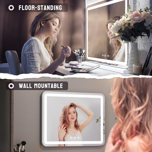 ZL ZELing Vanity Mirror with Lights, 23 Inch Large Makeup Mirror with LED Lights, Smart Touch Dimmable 3-Color Light, Memory Function, USB Charging Port, and Magnifying Glass - Image 4