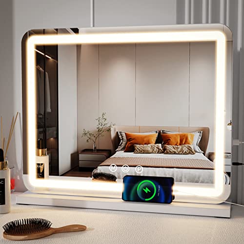 ZL ZELing Vanity Mirror with Lights, 23 Inch Large Makeup Mirror with LED Lights, Smart Touch Dimmable 3-Color Light, Memory Function, USB Charging Port, and Magnifying Glass - Image 1