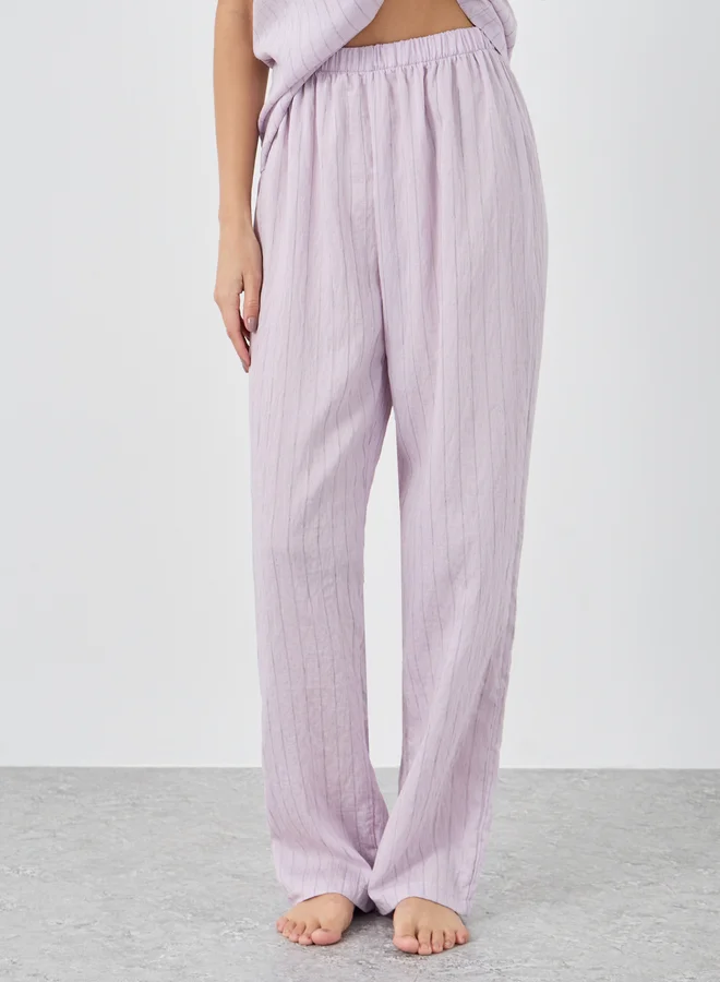 Styli Styli Textured Striped Buttoned Shirt and Pyjama Set
