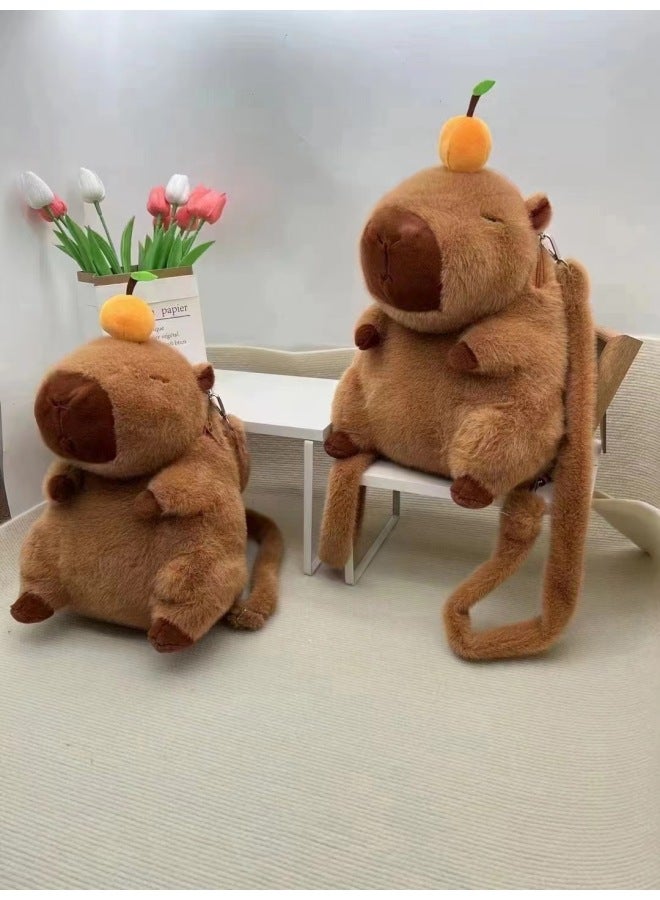 حقيبة ظهر Capabala عالية المظهر حقيبة قطيفة برباط كرتوني حقيبة تخزين Capybara لطيفة حقيبة كروس - اللون: شعر المنك الذهبي Capybara مزدوج الظهر] - الحجم: مقاس موحد - Image 1