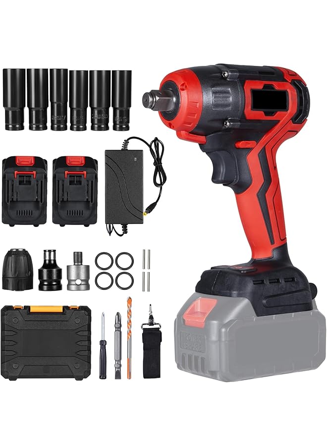 erorex Cordless Impact Wrench 1 2 Brushless Power Impact Gun With 2 Battery And Charger Max Torque 380N.M 6Pcs Impact Driver Sockets Electric Impact Wrench Set W Variable Speed For Car Tires  - Image 1