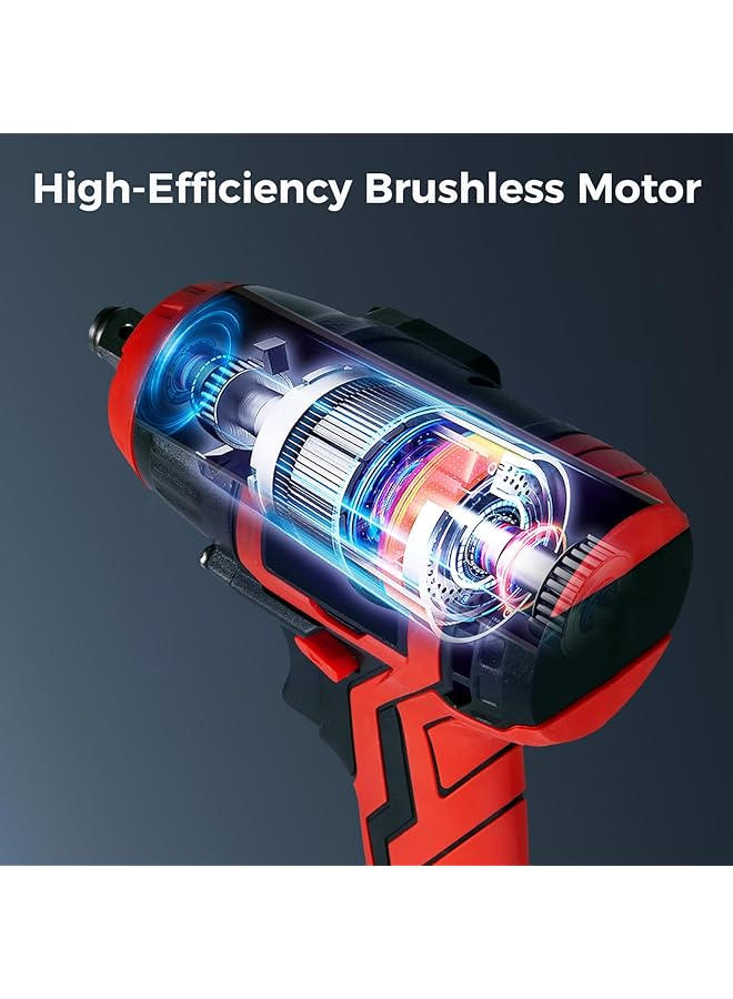 erorex Cordless Impact Wrench 1 2 Brushless Power Impact Gun With 2 Battery And Charger Max Torque 380N.M 6Pcs Impact Driver Sockets Electric Impact Wrench Set W Variable Speed For Car Tires  - Image 5